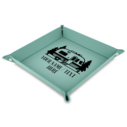 Flamingo & Camping Faux Leather Dice Tray - 9" x 9"  - Teal