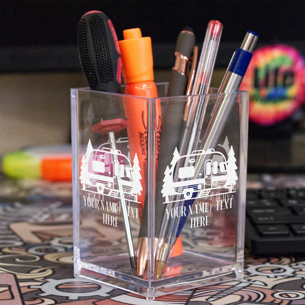 Flamingo & Camping Acrylic Pen Holder - In Context