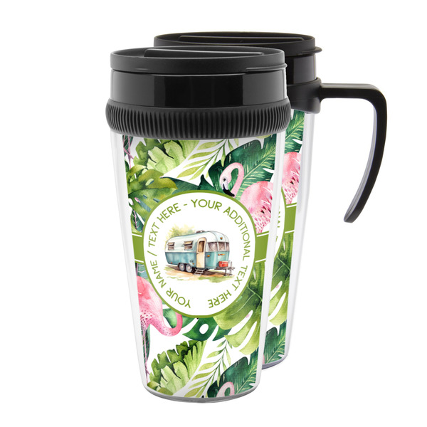 Custom Flamingo & Camping Acrylic Travel Mug (Personalized)