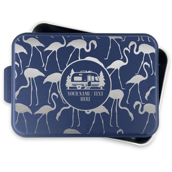 Flamingo & Camping Aluminum Baking Pan - Navy Lid - FRONT w/lid off