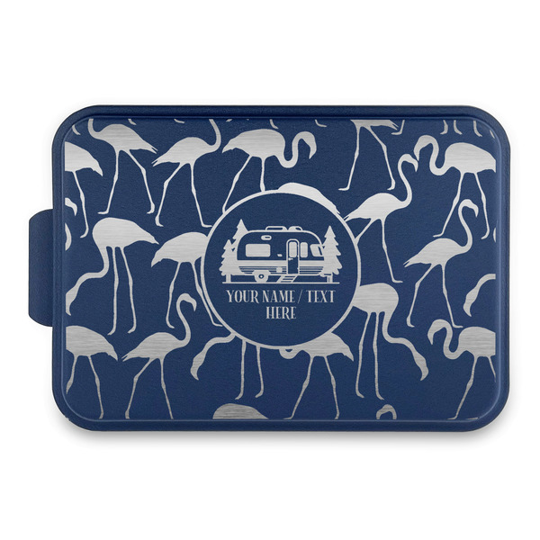 Custom Flamingo & Camping Aluminum Baking Pan with Navy Lid