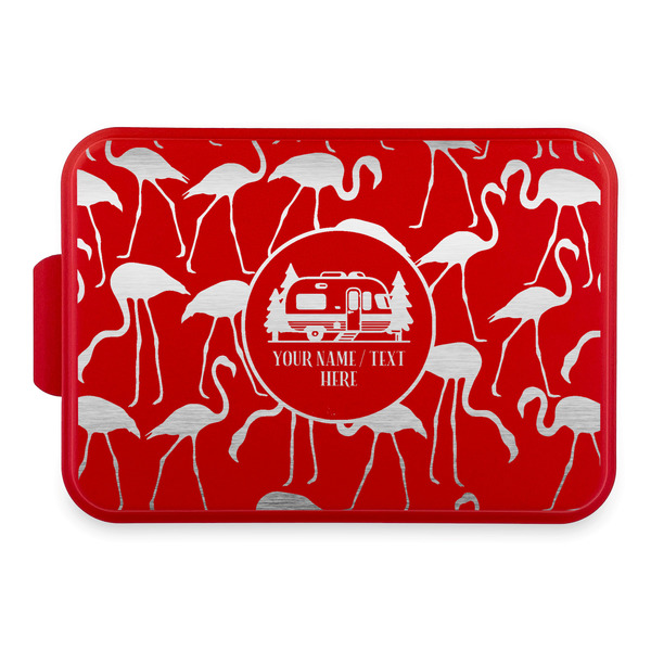 Custom Flamingo & Camping Aluminum Baking Pan with Red Lid