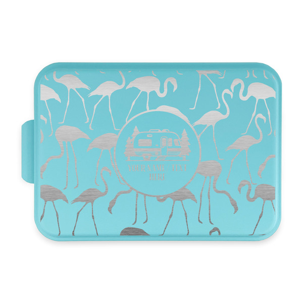 Custom Flamingo & Camping Aluminum Baking Pan with Teal Lid