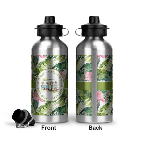 Flamingo & Camping Aluminum Water Bottle - Front and Back