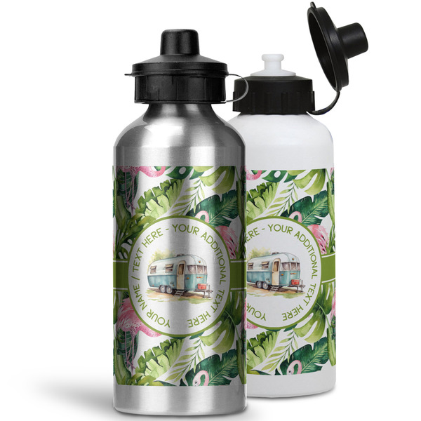 Flamingo & Camping Aluminum Water Bottles - MAIN (white &silver)
