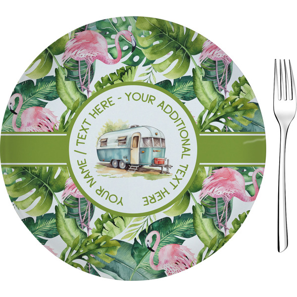 Custom Flamingo & Camping 8" Glass Appetizer / Dessert Plate (Personalized)