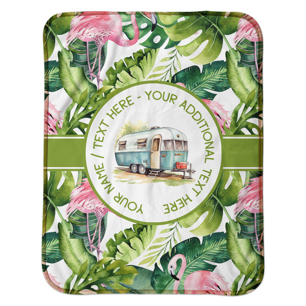 Flamingo & Camping Baby Sherpa Blanket - Flat