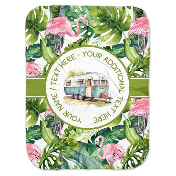 Custom Flamingo & Camping Baby Swaddling Blanket (Personalized)