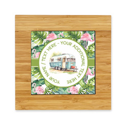 Flamingo & Camping Bamboo Trivet with Ceramic Tile Insert (Personalized)