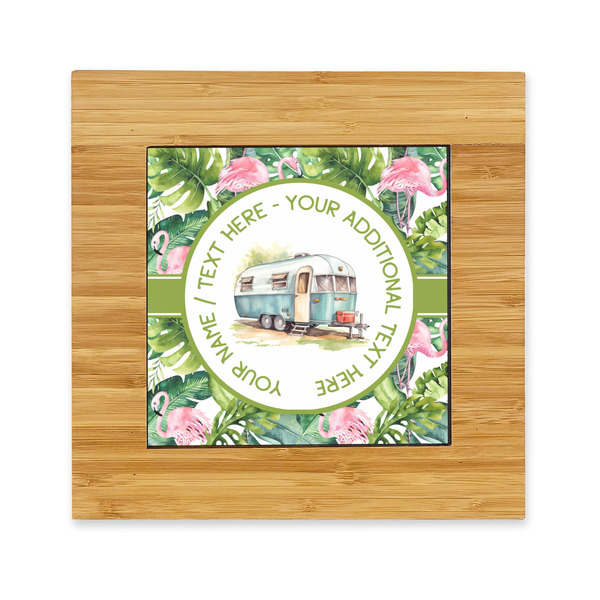 Custom Flamingo & Camping Bamboo Trivet with Ceramic Tile Insert (Personalized)