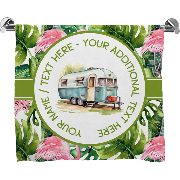 Custom Flamingo & Camping Bath Towel (Personalized)