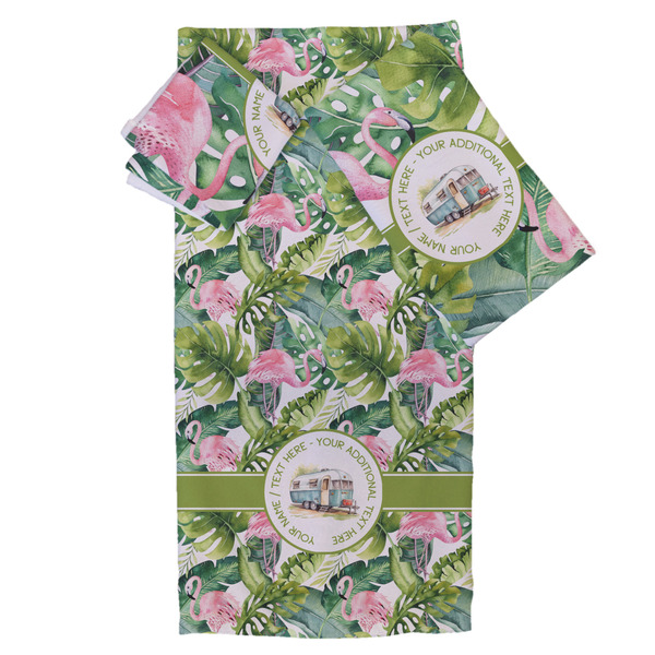 Custom Flamingo & Camping Bath Towel Set - 3 Pcs (Personalized)
