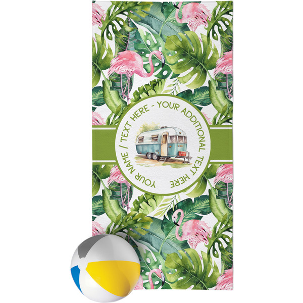 Custom Flamingo & Camping Beach Towel (Personalized)