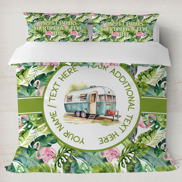 Custom Flamingo & Camping Duvet Cover Set - King (Personalized)