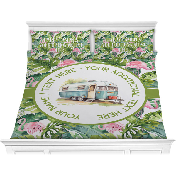 Custom Flamingo & Camping Comforter Set - King (Personalized)