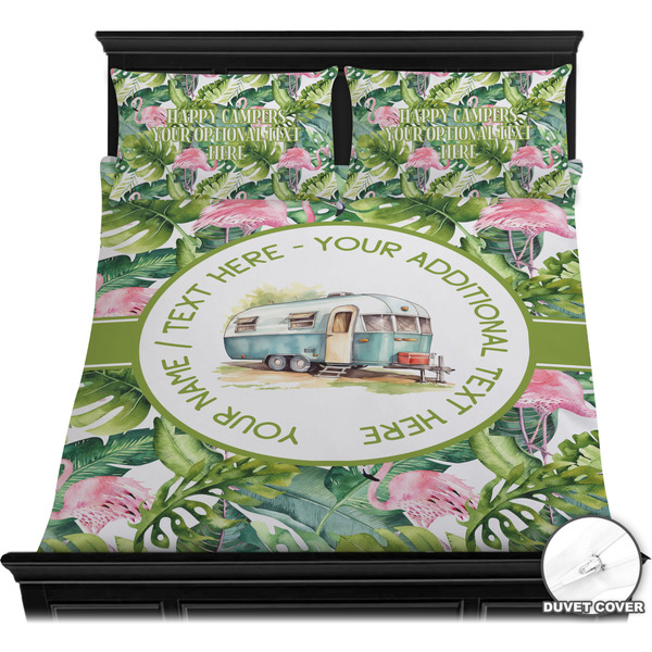 Flamingo & Camping Bedding Set - Queen - Duvet - On Bed