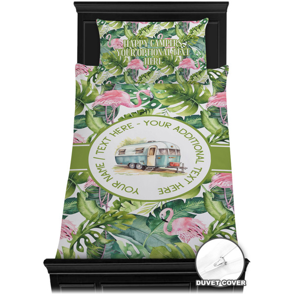 Flamingo & Camping Bedding Set - Twin - Duvet - On Bed