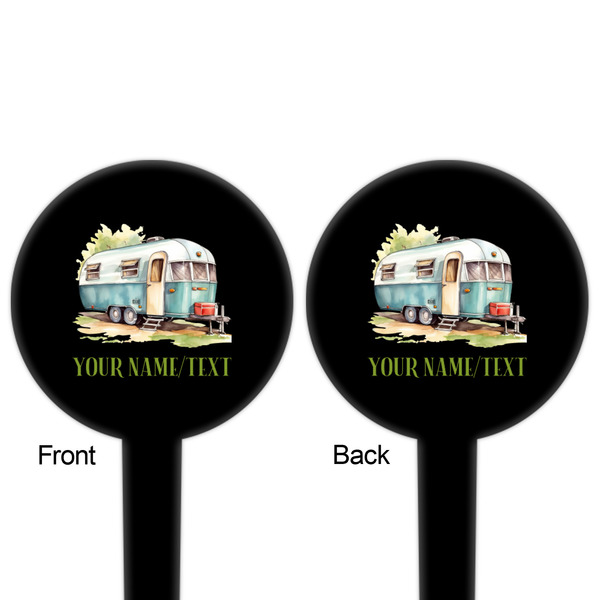 Flamingo & Camping Black Plastic 4" Food Pick - Round - Double Sided - Front & Back