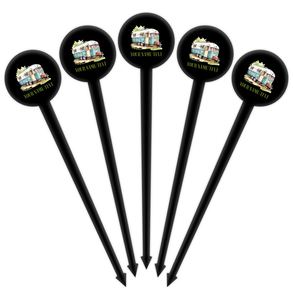 Flamingo & Camping Black Plastic 4" Food Pick - Round - Fan View