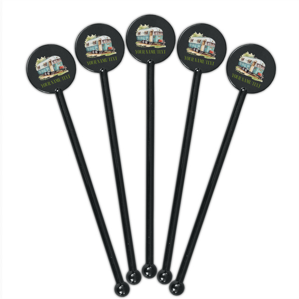 Flamingo & Camping Black Plastic 5.5" Stir Stick - Round - Fan View