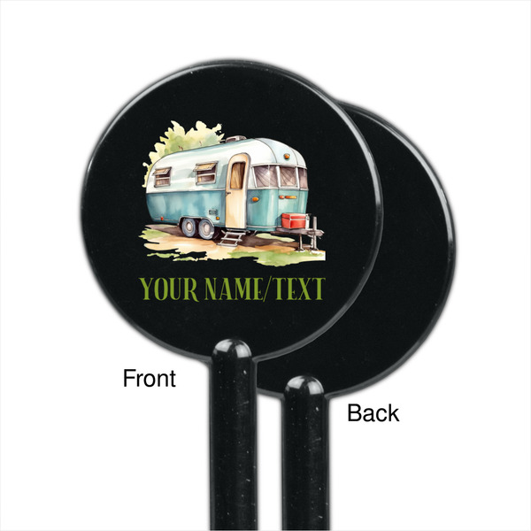 Flamingo & Camping Black Plastic 5.5" Stir Stick - Single Sided - Round - Front & Back