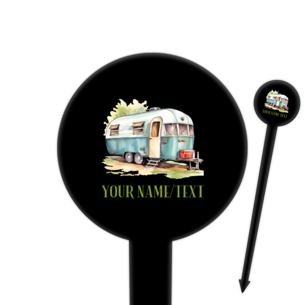 Custom Flamingo & Camping 6" Round Plastic Food Picks - Black - Single-Sided