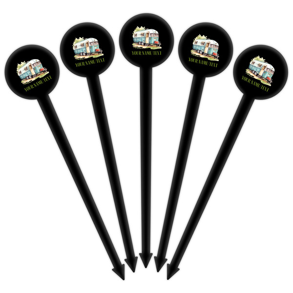 Flamingo & Camping Black Plastic 6" Food Pick - Round - Fan View