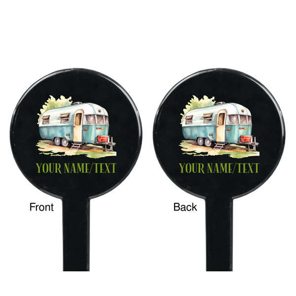 Flamingo & Camping Black Plastic 7" Stir Stick - Double Sided - Round - Front & Back