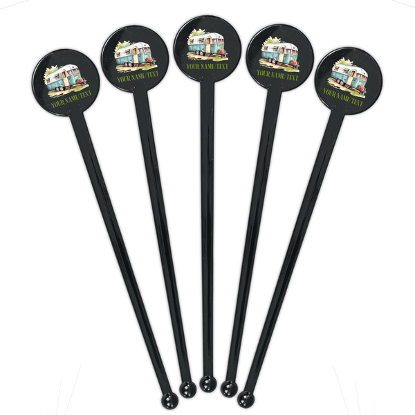 Flamingo & Camping Black Plastic 7" Stir Stick - Round - Fan View