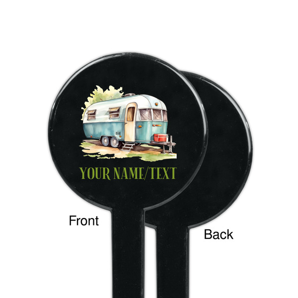 Flamingo & Camping Black Plastic 7" Stir Stick - Single Sided - Round - Front & Back
