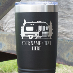 Flamingo & Camping 20 oz Stainless Steel Tumbler - Black - Double-Sided (Personalized)