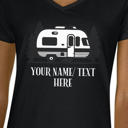 Flamingo & Camping Women's V-Neck T-Shirt - Black - Small