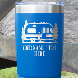 Flamingo & Camping 20 oz Stainless Steel Tumbler - Royal Blue - Single-Sided