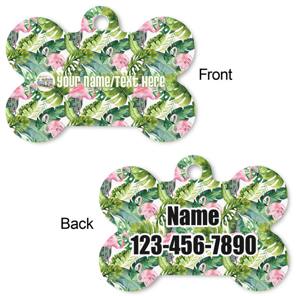 Flamingo & Camping Bone Shaped Dog ID Tag - Large - Front & Back View