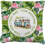 Flamingo & Camping Faux-Linen Throw Pillow 20" (Personalized)