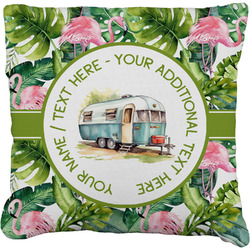 Flamingo & Camping Faux-Linen Throw Pillow 20" (Personalized)