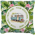 Flamingo & Camping Faux-Linen Throw Pillow 26" (Personalized)