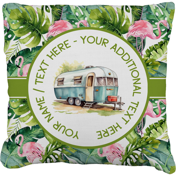 Custom Flamingo & Camping Faux-Linen Throw Pillow 26" (Personalized)