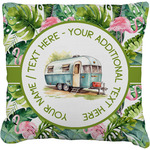 Flamingo & Camping Faux-Linen Throw Pillow (Personalized)
