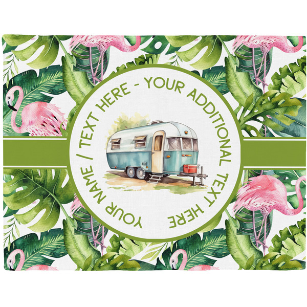 Custom Flamingo & Camping Woven Fabric Placemat - Twill (Personalized)