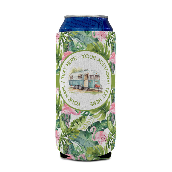 Flamingo & Camping Can Cooler - 16oz - Front on Can