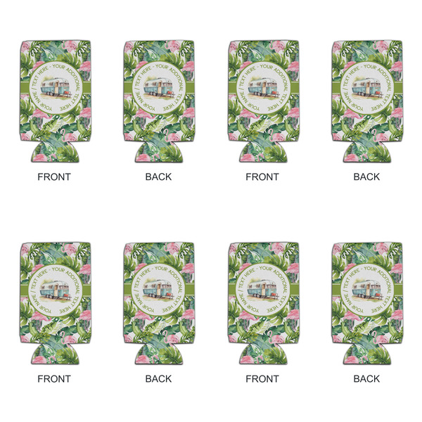 Flamingo & Camping Can Cooler - 16oz - Set of 4 - Front & Back