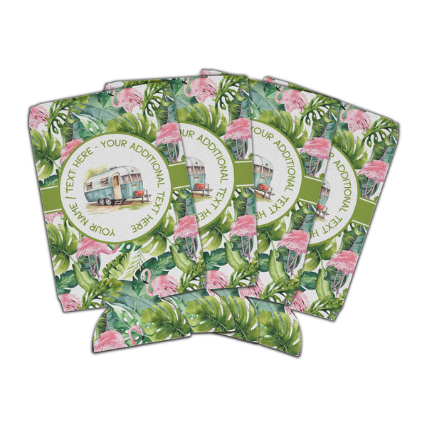 Custom Flamingo & Camping Can Coolers - 16 oz - Set of 4 (Personalized)