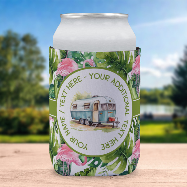 Flamingo & Camping Can Cooler - Standard 12oz - In Context