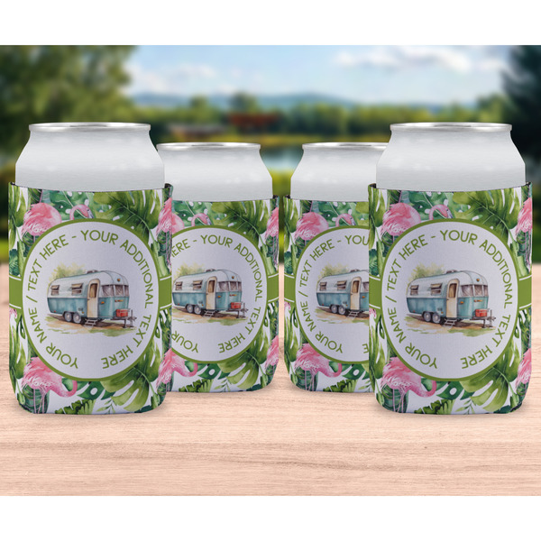 Flamingo & Camping Can Cooler - Standard 12oz - Set of 4 - In Context