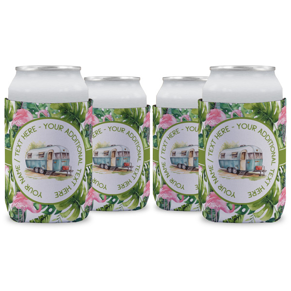 Custom Flamingo & Camping Can Coolers - 12 oz - Set of 4 (Personalized)
