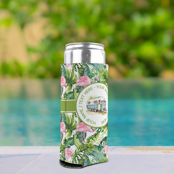 Flamingo & Camping Can Cooler - Tall 12oz - In Context