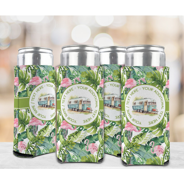 Flamingo & Camping Can Cooler - Tall 12oz - Set of 4 - In Context