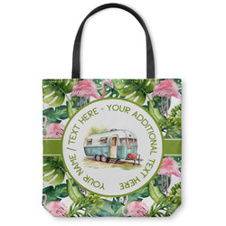 Flamingo & Camping Canvas Tote Bag - Medium - 16" x 16" (Personalized)