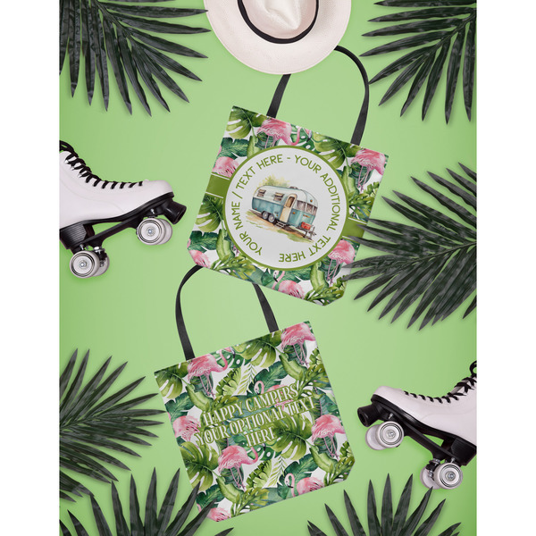 Flamingo & Camping Canvas Tote Lifestyle Front and Back